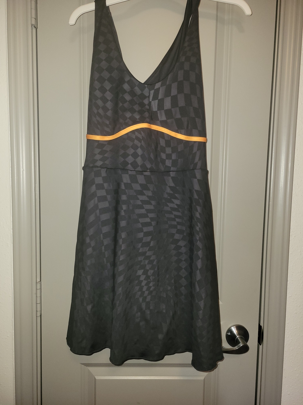 Gray Checkered Tennis Dress with Orange Trim